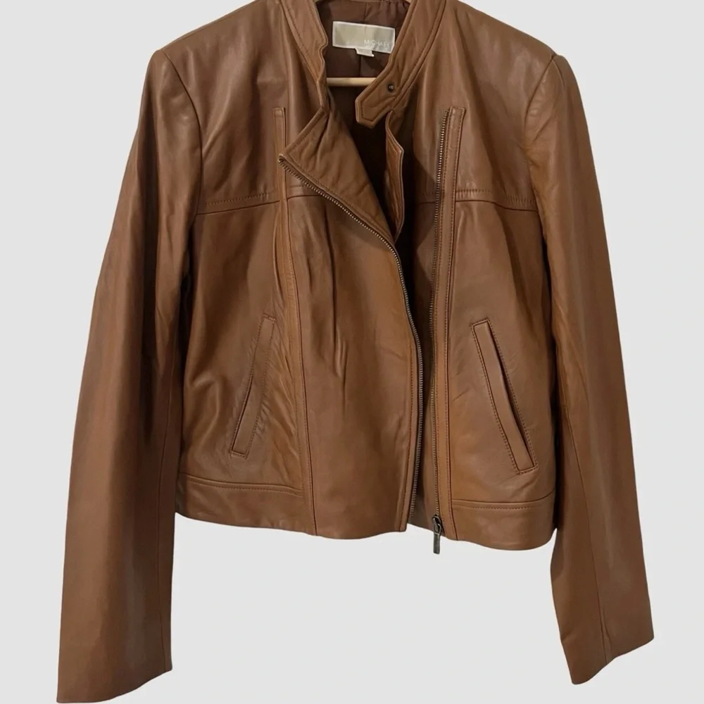 Michael Michael Kors Brown Leather Moto Jacket Size Large